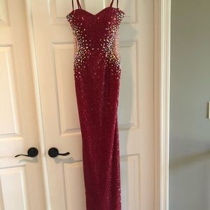 La Femme Red Sequin Floor-length Gown